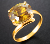 Золотое кольцо с крупным золотистым сфеном редкой огранки 5,69 карата