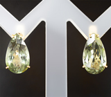 Золотые серьги с крупной парой зеленых турмалинов высокой чистоты 8,63 карата Золото