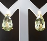 Золотые серьги с крупной парой зеленых турмалинов высокой чистоты 8,63 карата