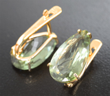 Золотые серьги с крупной парой зеленых турмалинов высокой чистоты 8,63 карата