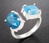 Кольцо с редким полихромным афганитом 2,04 карата и редким гаюином 2,83 карата Серебро 925