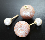 Золотые пусеты с крупным резным жемчугом Edison 23,37 карата и белым морским жемчугом Золото