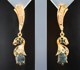 Золотые серьги с крупными уральскими александритами 4,16 карата, "неоновыми" александритами и бриллиантами Золото