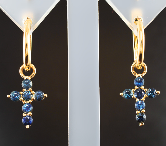 Золотые серьги с синими сапфирами 1,15 карата