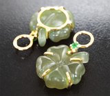 Золотые подвесы для серег с резным нефритом 15,87 карата и цаворитами Золото