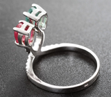 Золотое кольцо с яркими "неоновыми" турмалинами 1,6 карата и лейкосапфирами