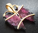 Золотой кулон с резными полихромными турмалинами 3,93 карата, цаворитами и рубинами Золото