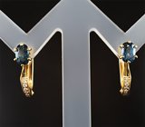 Золотые серьги с пронзительно-синими шпинелями высокой чистоты 1,2 карата и бриллиантами Золото