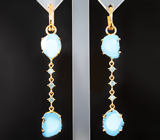 Золотые серьги с казахстанской бирюзой 9,34 карата и голубыми цирконами