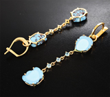 Золотые серьги с казахстанской бирюзой 9,34 карата и голубыми цирконами