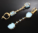 Золотые серьги с казахстанской бирюзой 9,34 карата и голубыми цирконами Золото