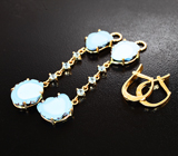 Золотые серьги с казахстанской бирюзой 9,34 карата и голубыми цирконами