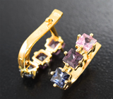 Золотые серьги с разноцветными шпинелями 1,3 карата Золото