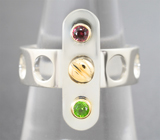 Авторский комплект «Конструктор» из серебра и золота с цаворитами и пиропами гранатами