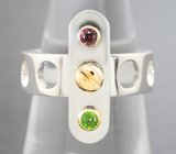 Авторский комплект «Конструктор» из серебра и золота с цаворитами и пиропами гранатами 