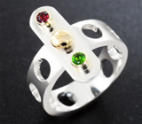 Авторский комплект «Конструктор» из серебра и золота с цаворитами и пиропами гранатами