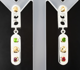 Авторский комплект «Конструктор» из серебра и золота с цаворитами и пиропами гранатами 