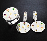 Авторский комплект «Конструктор» из серебра и золота с сапфирами, танзанитами, цитринами, родолитами и альмандинами гранатами