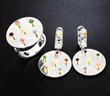 Авторский комплект «Конструктор» из серебра и золота с сапфирами, танзанитами, цитринами, родолитами и альмандинами гранатами