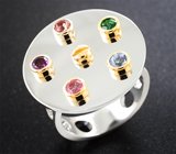 Авторский комплект «Конструктор» из серебра и золота с сапфирами, танзанитами, цитринами, родолитами и альмандинами гранатами