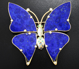 Эксклюзив! Крупная авторская золотая брошь/кулон «Бабочка» с лазуритом 31,8 карата, самоцветами и бриллиантами Золото