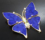 Эксклюзив! Крупная авторская золотая брошь/кулон «Бабочка» с лазуритом 31,8 карата, самоцветами и бриллиантами Золото