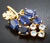 Изысканный крупный золотой кулон с кианитами 5,5 карата и лунным камнем Золото
