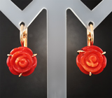 Серьги с резными кораллами Золото