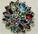 Крупное кольцо-цветок с самоцветами Серебро 925