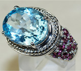Превосходное кольцо с голубым топазом и рубинами Серебро 925