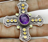 Кулон-крест с аметистом, цитринами и перидотами Серебро 925