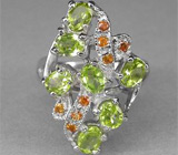 Элегантное кольцо с перидотами и сапфирами Серебро 925