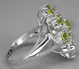 Элегантное кольцо с перидотами и сапфирами Серебро 925