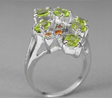 Элегантное кольцо с перидотами и сапфирами Серебро 925