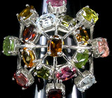 Кольцо с разноцветными турмалинами Серебро 925