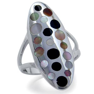 Кольцо с радужным перламутром и ониксом