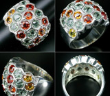 Кольцо с красивейшими цветными сапфирами Серебро 925