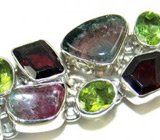 Браслет с турмалинами, гранатами и перидотами Серебро 925