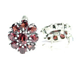 Превосходные серьги-цветки с гранатами Серебро 925