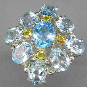 Прелестное кольцо с голубыми топазами