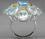 Прелестное кольцо с голубыми топазами Серебро 925