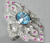 Эффектное кольцо с голубым топазом Серебро 925