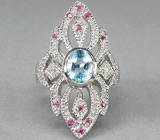 Эффектное кольцо с голубым топазом Серебро 925