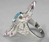 Эффектное кольцо с голубым топазом Серебро 925