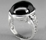 Кольцо с крупным кабошоном черной шпинели Серебро 925