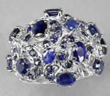 Эффектное кольцо с синими сапфирами Серебро 925