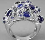 Эффектное кольцо с синими сапфирами Серебро 925