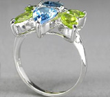 Кольцо с голубыми топазами и перидотами Серебро 925