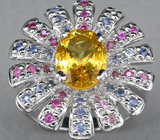 Великолепное кольцо-цветок с золотистым цитрином Серебро 925