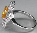 Великолепное кольцо-цветок с золотистым цитрином Серебро 925